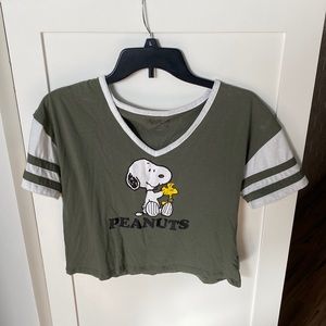 Snoopy Graphic Tee in Olive Green and White